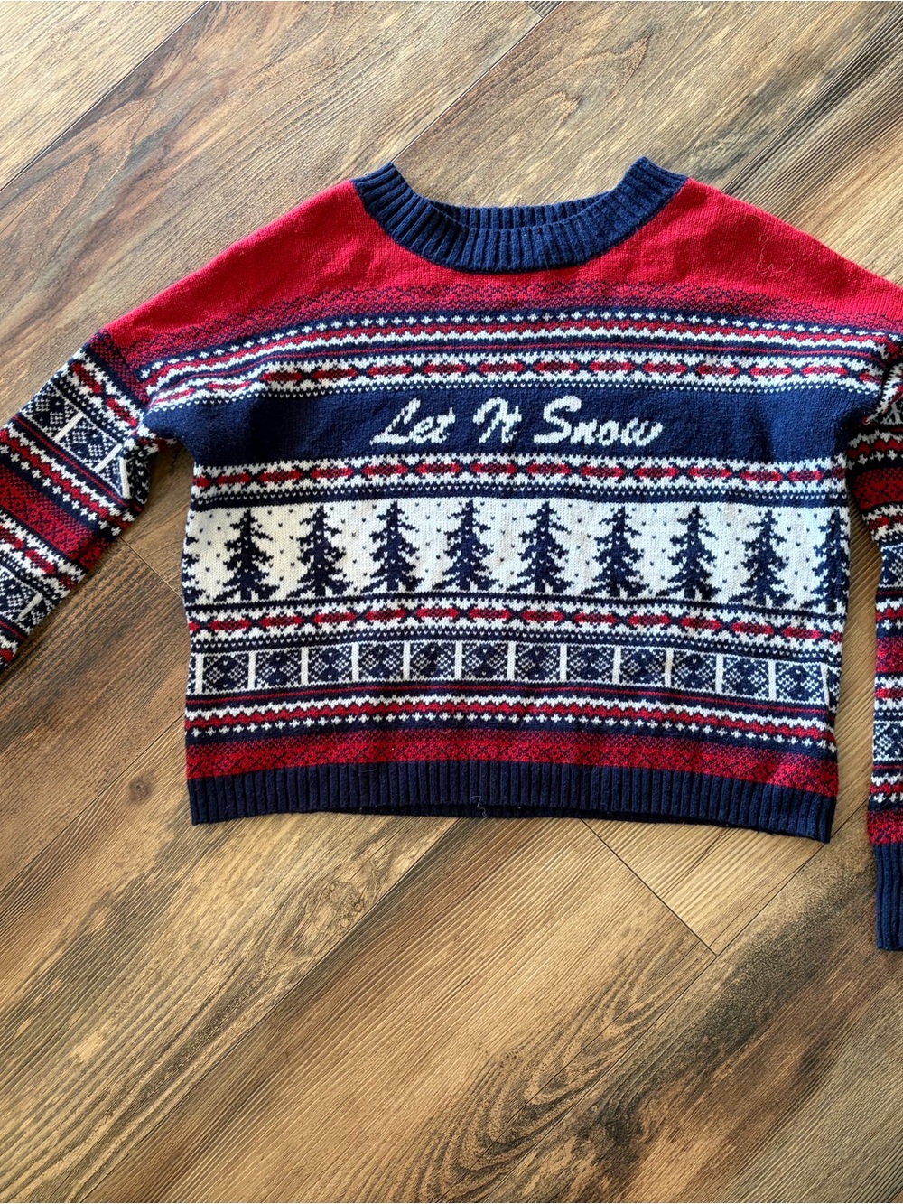 ruby moon Red Navy & White 'Let It Snow' Fair Isle Crewneck Sweater